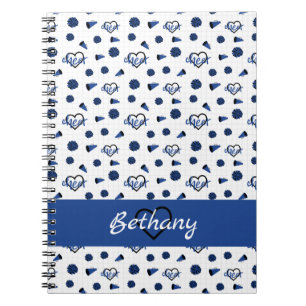Blue Cheer Hearts, Pom Poms, Megaphone Pattern Notebook