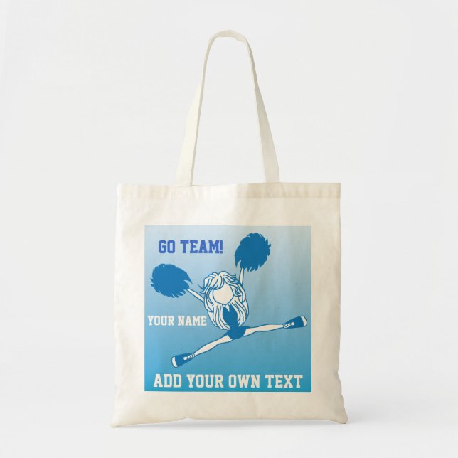 Blue Cheering Silhouette Cheerleader Tote Bag (Front)