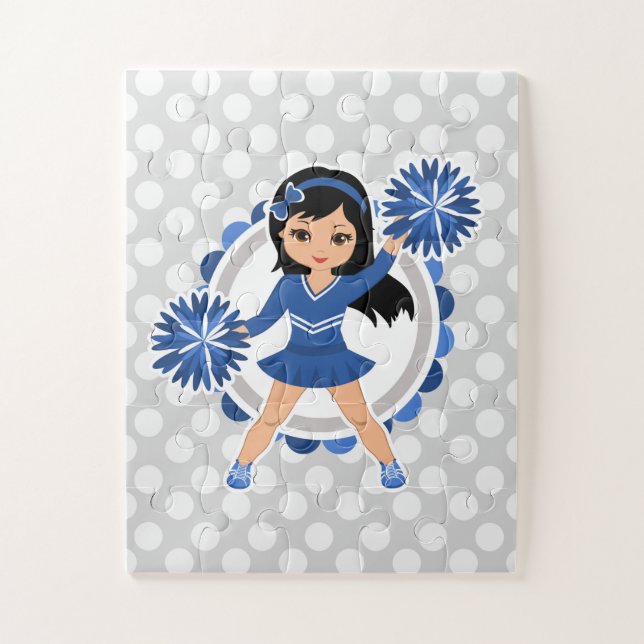 Blue Cheerleader Black Hair - Cute Cheer Jigsaw Puzzle (Vertical)