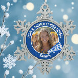 Blue Cheerleader Photo High School Snowflake Pewter Christmas Ornament<br><div class="desc">This cool customised high school cheerleader photo gift features white typography of your team and player name on a blue Christmas ornament with a CHEER megaphone. Personalise with your student's photograph and class year as a proud cheerleading parent. A great gift for a mum or dad.</div>