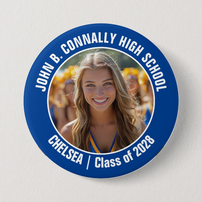 Blue Cheerleader Photo High School Spirit 7.5 Cm Round Badge (Front)