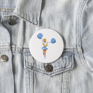 Blue Cheerleader with Pom Poms Cheer Squad 7.5 Cm Round Badge