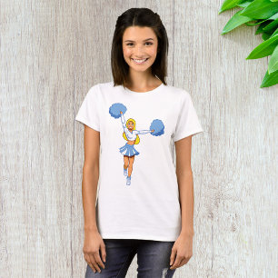 Blue Cheerleader with Pom Poms Cheer Squad T-Shirt