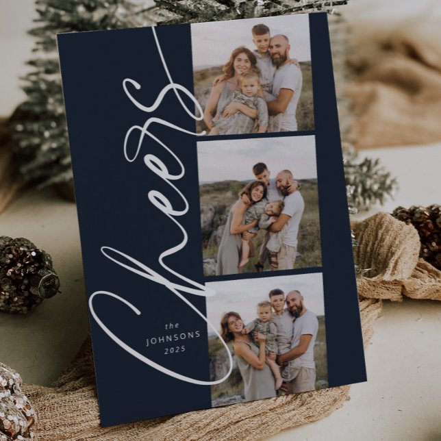 Blue Cheers Simple Modern Elegant Script Christmas Holiday Card (Creator Uploaded)