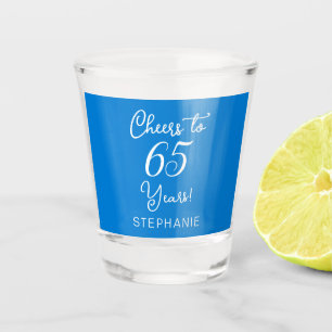 Blue Cheers to 65 Years 65th Birthday Party Shot Glass