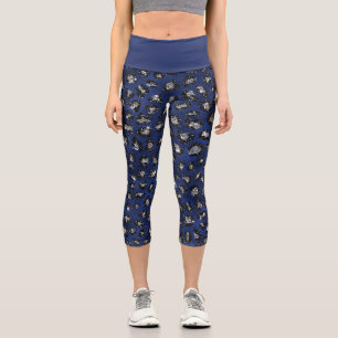 Blue Cheetah Pattern Modern Glitter Capri Leggings