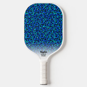 Blue Cheetah Print Animal Pattern Custom Text Pickleball Paddle