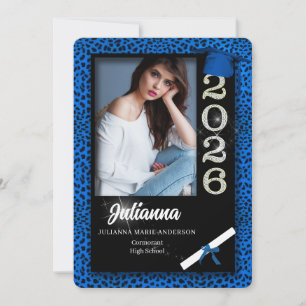 Blue Cheetah Print Class of 2025 Graduation Invitation
