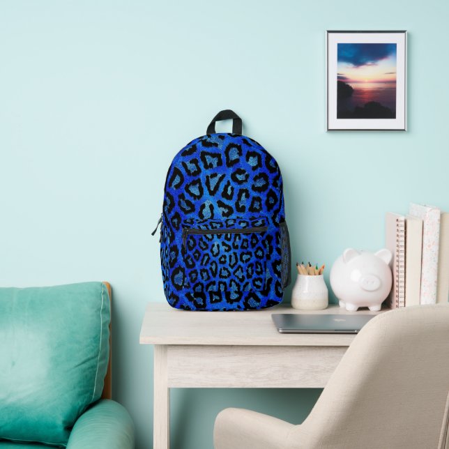 Blue Cheetah Print Printed Backpack (Insitu)