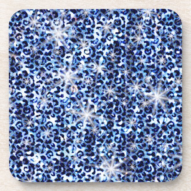 Blue Cheetah Sparkles Coaster (Front)