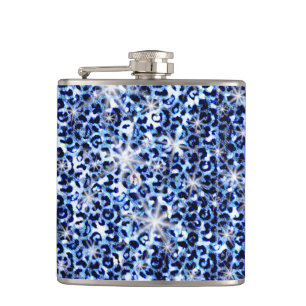 Blue Cheetah Sparkles Hip Flask