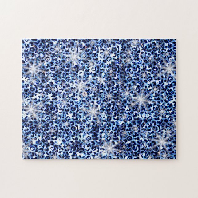 Blue Cheetah Sparkles Jigsaw Puzzle (Horizontal)