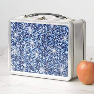 Blue Cheetah Sparkles Metal Lunch Box