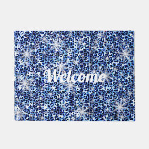 Blue Cheetah Sparkles Welcome Doormat