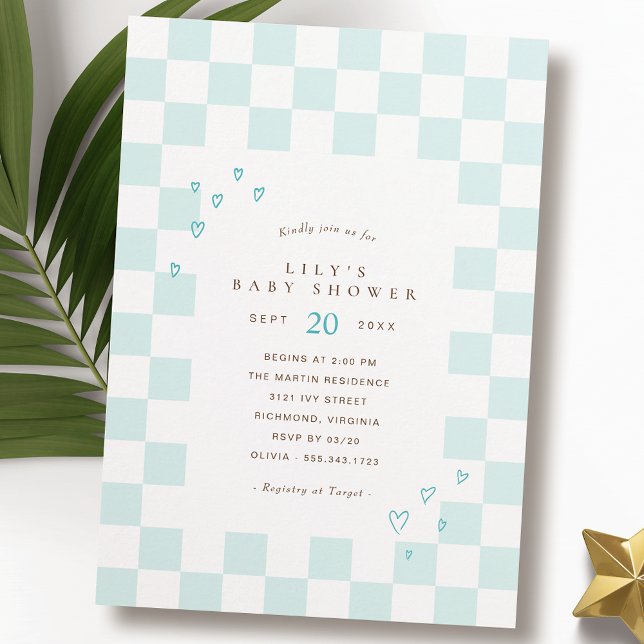 Blue Chequerboard | Cute Modern Boy Baby Shower Invitation (Creator Uploaded)