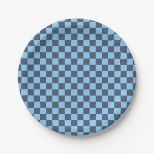 Blue Chequerboard Paper Plate
