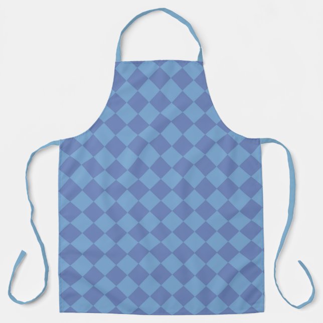 Blue Chequered Diamond Pattern Apron (Front)