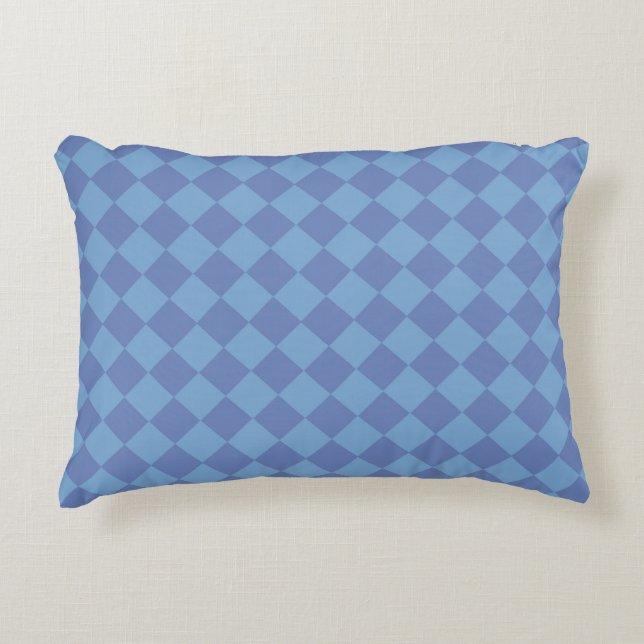 Blue Chequered Diamond Pattern  Decorative Cushion (Front)