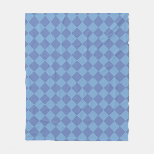 Blue Chequered Diamond Pattern Fleece Blanket (Front)