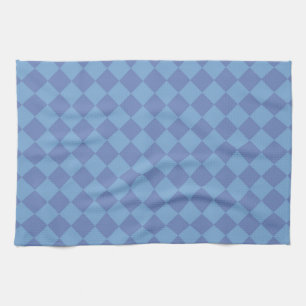 Blue Chequered Diamond Pattern Tea Towel