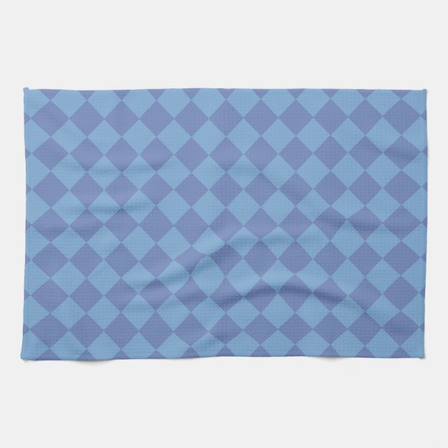 Blue Chequered Diamond Pattern  Tea Towel (Horizontal)