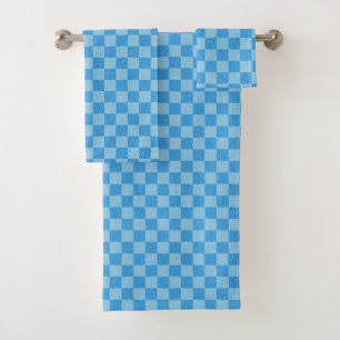 Blue Chequered Glitter Bath Towel Set
