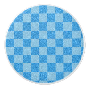 Blue Chequered Glitter Ceramic Knob