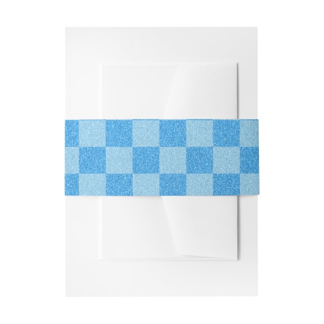 Blue Chequered Glitter Invitation Belly Band (Front Example)