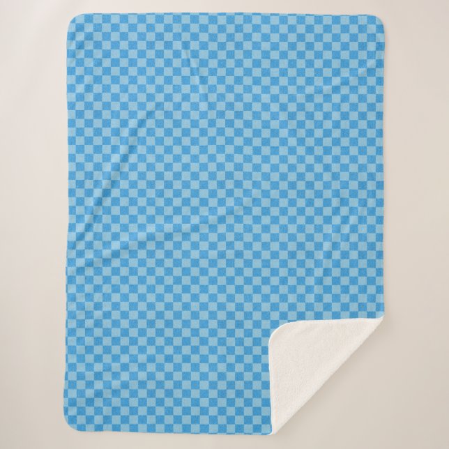 Blue Chequered Glitter Sherpa Blanket (Front)