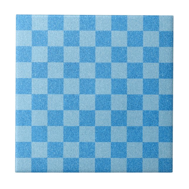 Blue Chequered Glitter Tile (Front)