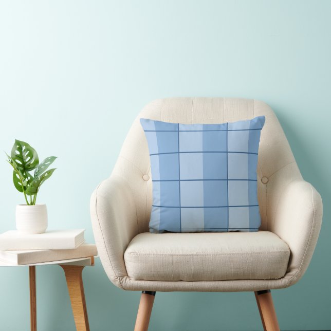 Blue Chequered Grid Pattern Cushion (Chair)
