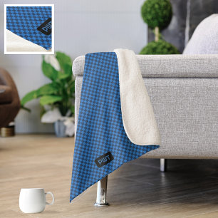 Blue Chequered Knitted Effect - Add Initials to Sherpa Blanket