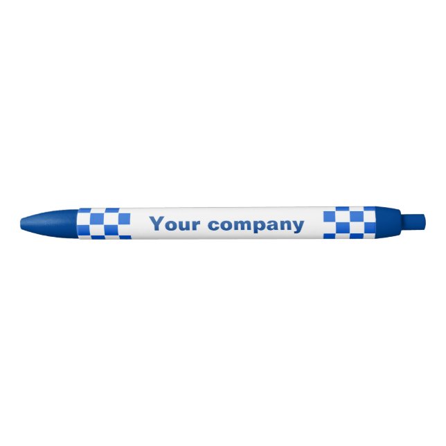 Blue chequered marketing merchandise swag black ink pen (Front)