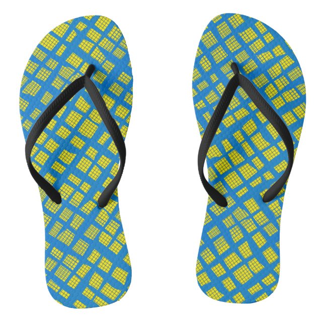 Blue Chequered Pattern B10 B Yellow BG Jandals (Footbed)