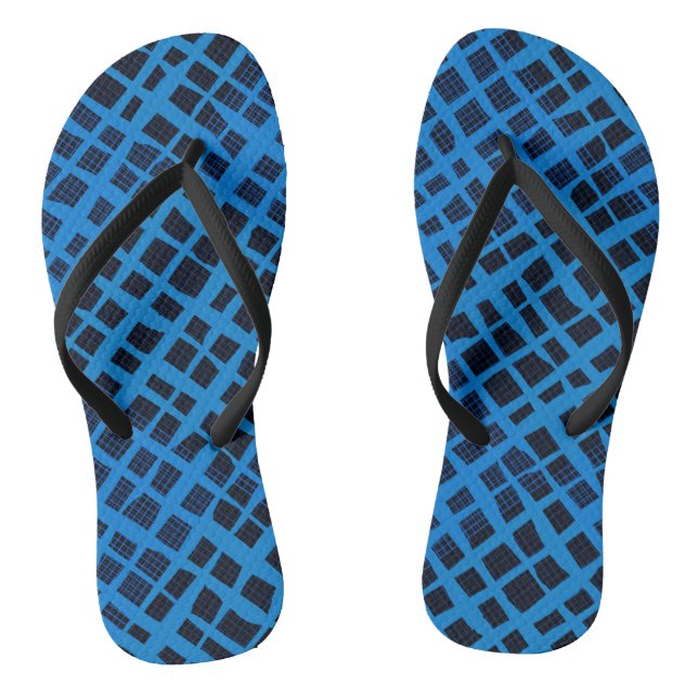 Blue Chequered Pattern B10 Black BG Jandals (Footbed)