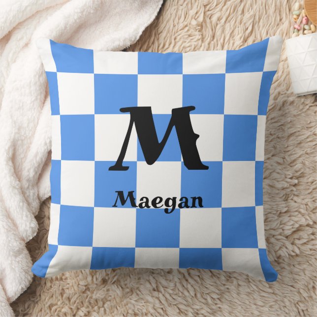 Blue Chequered Pattern Background Cushion (Blanket)