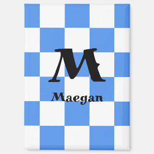 Blue Chequered Pattern Background Magnet
