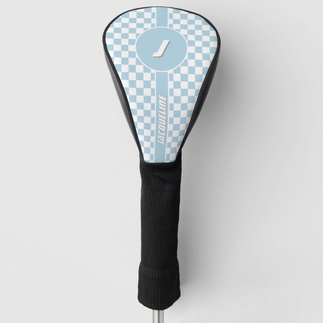 Blue Chequered Pattern Golf Head Cover (Front)
