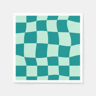 Blue Chequered Pattern Groovy Retro Napkin