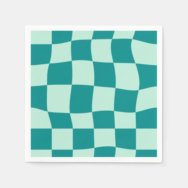 Blue Chequered Pattern Groovy Retro Napkin (Front)