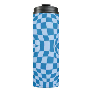 Blue Chequered Pattern Thermal Tumbler