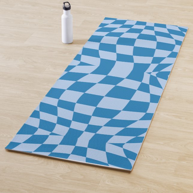Blue Chequered Pattern Yoga Mat (In Situ)