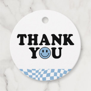 Blue Chequered Preppy Smile Birthday Thank You Favour Tags