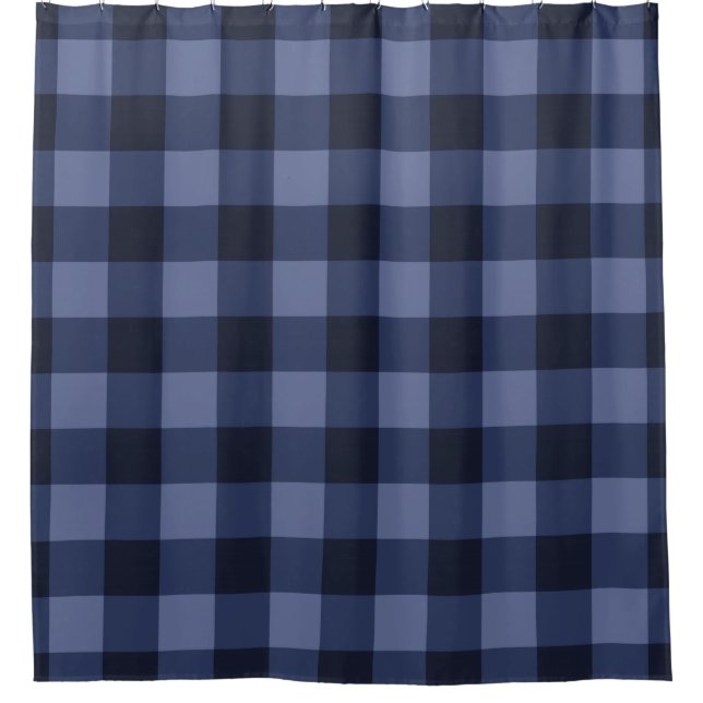 Blue Chequered Squares Plaid Shower Curtain (Front)