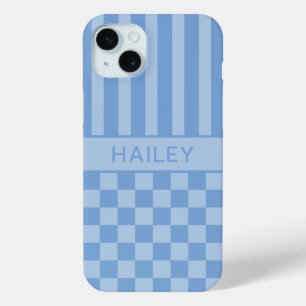 Blue Chequered Striped Personalised Case