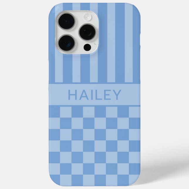 Blue Chequered Striped Personalised Case-Mate iPhone Case (Back)