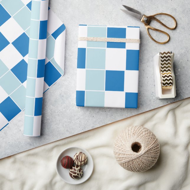 Blue Chequered Wrapping Paper (Crafts)