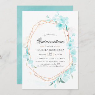 Blue Cherry Blossom Geometric Spring Quinceañera I Invitation