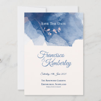 Blue Cherry Blossom Save The Date Invitation