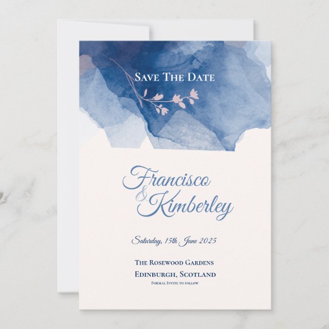 Blue Cherry Blossom Save The Date Invitation (Front)